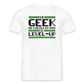Un geek ne vieillit pas il level up - T-shirt homme - blanc - Devant - AI Model Male 178 dark (178cm)