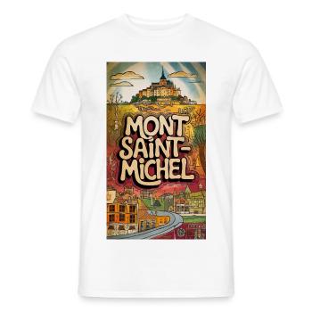 Mont Saint-Michel Psychedelic Skyline France City - Men's T-Shirt - white - Front - AI Model Male 178 dark (178cm)