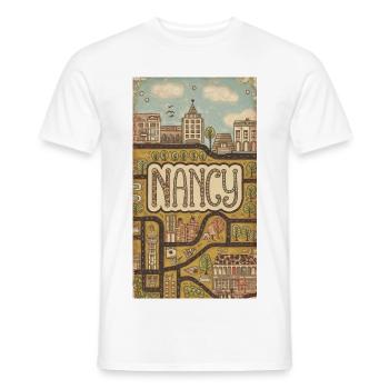 Nancy Cityscape Retro Map Typography - Men's T-Shirt - white - Front - AI Model Male 178 dark (178cm)