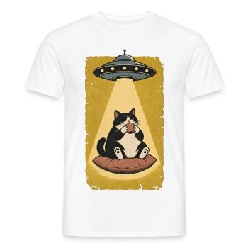 Katzenpause im UFO Strahl - Männer T-Shirt - Weiß - Vorne - AI Model Male 178 dark (178cm)