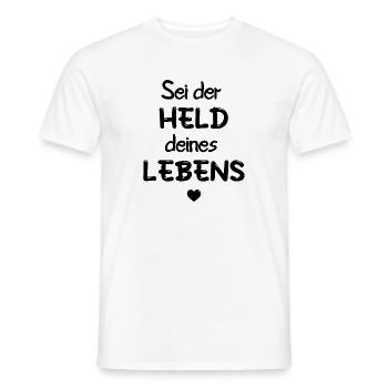 HELD HELDIN LEBEN MOTIVATION GLÜCK ZIEL ZUFRIEDEN - Männer T-Shirt - Weiß - Vorne - AI Model Male 178 dark (178cm)