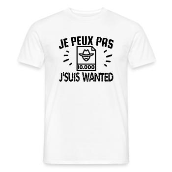je peux pas j'suis wanted - T-shirt homme - blanc - Devant - AI Model Male 178 dark (178cm)