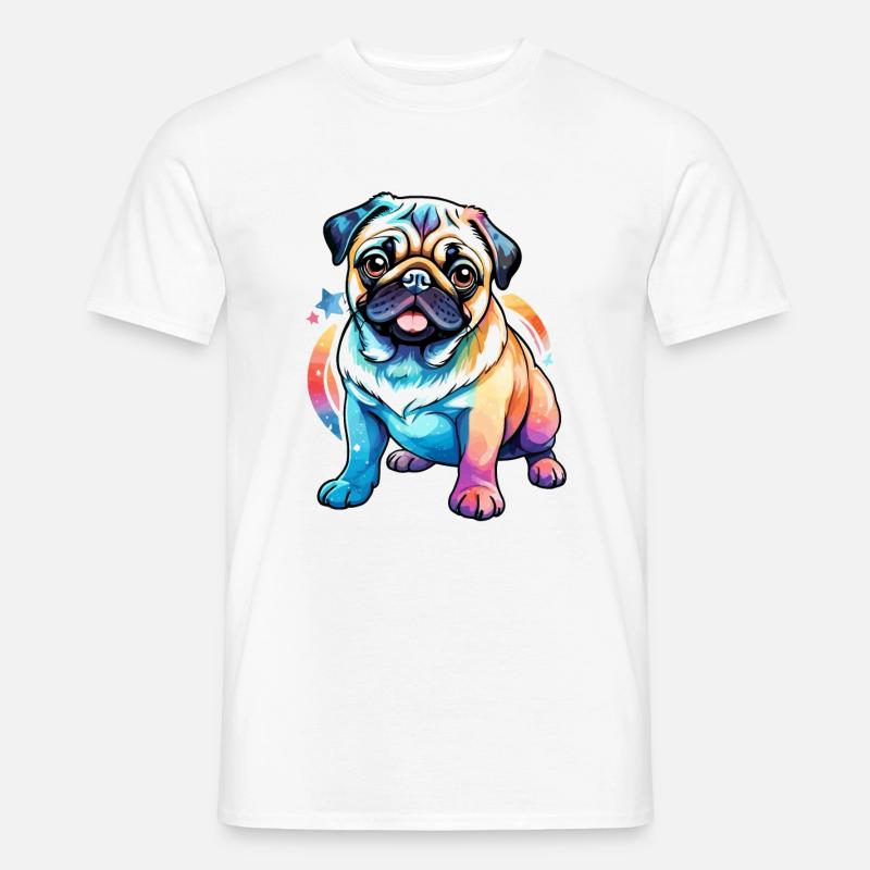 Mops Wasserfarben - Männer T-Shirt - Weiß