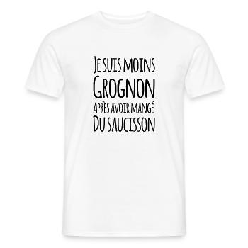 Grognon saucisson cadeau humour - T-shirt homme - blanc - Devant - AI Model Male 178 dark (178cm)
