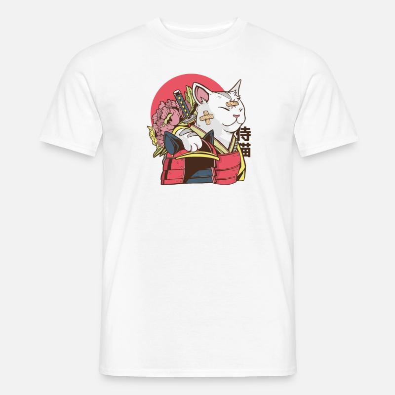 Samurai Katze - Vaporwave Katze - Männer T-Shirt - Weiß