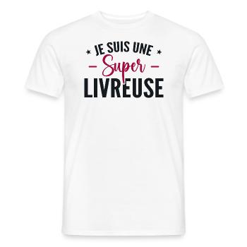 Une Super Livreuse - Cadeau Livreuse - T-shirt homme - blanc - Devant - AI Model Male 178 dark (178cm)