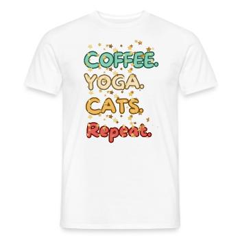 coffee yoga cats repeat - Men's T-Shirt - white - Front - AI Model Male 178 dark (178cm)