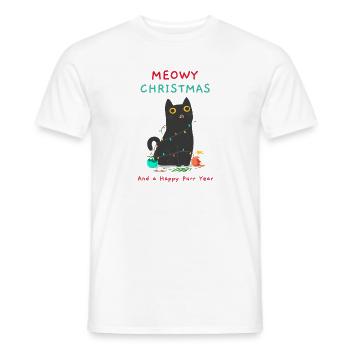 Christmas Sweater - Meowy Christmas - Men's T-Shirt - white - Front - AI Model Male 178 dark (178cm)