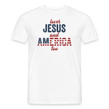 Loves Jesus and America Too God Christian - Men's T-Shirt - white - Front - AI Model Male 178 dark (178cm)