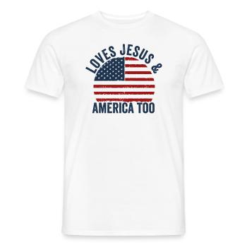 Loves Jesus and America Too God Christian - Men's T-Shirt - white - Front - AI Model Male 178 dark (178cm)