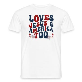 Loves Jesus and America Too God Christian - Men's T-Shirt - white - Front - AI Model Male 178 dark (178cm)