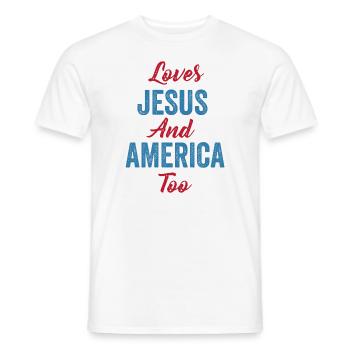 Loves Jesus and America Too God Christian - Men's T-Shirt - white - Front - AI Model Male 178 dark (178cm)
