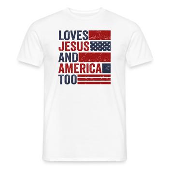 Loves Jesus and America Too God Christian - Men's T-Shirt - white - Front - AI Model Male 178 dark (178cm)