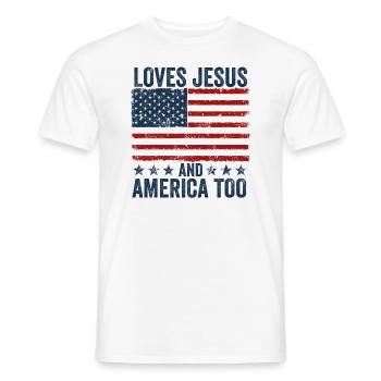 Loves Jesus and America Too God Christian - Men's T-Shirt - white - Front - AI Model Male 178 dark (178cm)