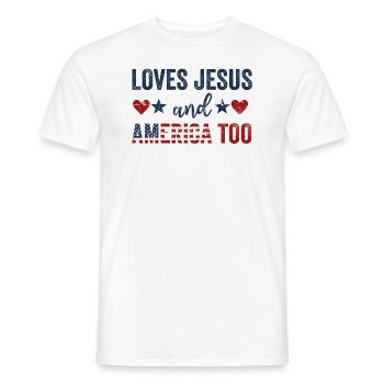 Loves Jesus and America Too God Christian - Men's T-Shirt - white - Front - AI Model Male 178 dark (178cm)