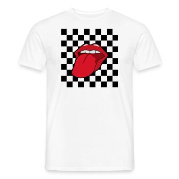 Mouth with tongue in front of check pattern - Men's T-Shirt - white - Front - AI Model Male 178 dark (178cm)
