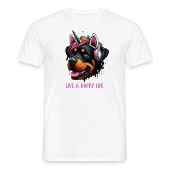 Live a Happy Life - Unicorn Rottweiler - Männer T-Shirt - Weiß - Vorne - AI Model Male 178 dark (178cm)