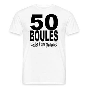 50 boules / Anniversaire 50 ans / Humour - T-shirt homme - blanc - Devant - AI Model Male 178 dark (178cm)