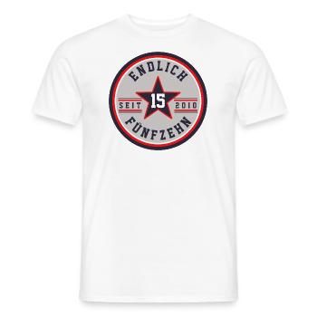 ENDLICH FÜNFZEHN - 15. GEBURTSTAG - GESCHENK SOHN - Männer T-Shirt - Weiß - Vorne - AI Model Male 178 dark (178cm)