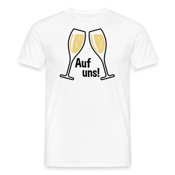 XAuf Uns! 2 Sektgläser (Sekt / Oval / Zu / 2C) - Männer T-Shirt - Weiß - Vorne - AI Model Male 178 dark (178cm)