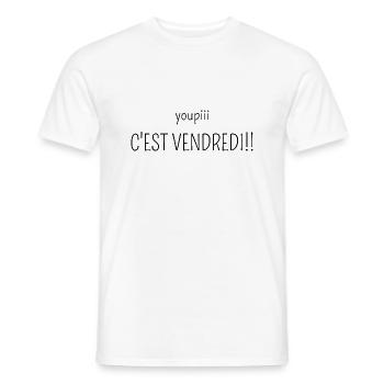 youpi c'est vendredi - T-shirt homme - blanc - Devant - AI Model Male 178 dark (178cm)