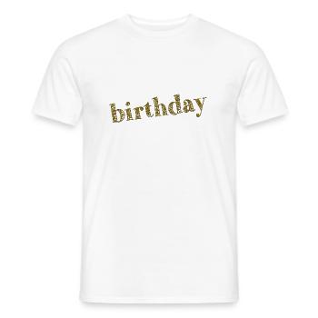 HAPPY BIRTHDAY. HAPPY BIRTHDAY. ANNIVERSARY. - Men's T-Shirt - white - Front - AI Model Male 178 dark (178cm)