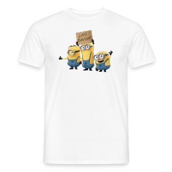 Minions Three Happy Minions With A Sign - Men's T-Shirt - white - Front - AI Model Male 178 dark (178cm)
