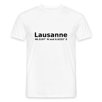 Lausanne - mit Geo Koordinaten Waagrecht - Männer T-Shirt - Weiß - Vorne - AI Model Male 178 dark (178cm)