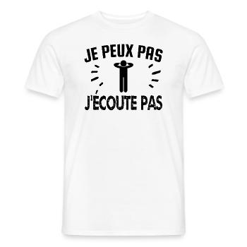 je peux pas j'écoute pas - T-shirt homme - blanc - Devant - AI Model Male 178 dark (178cm)