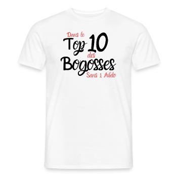 Dans le TOP 10 des bogosses sans 1 abdo - T-shirt homme - blanc - Devant - AI Model Male 178 dark (178cm)