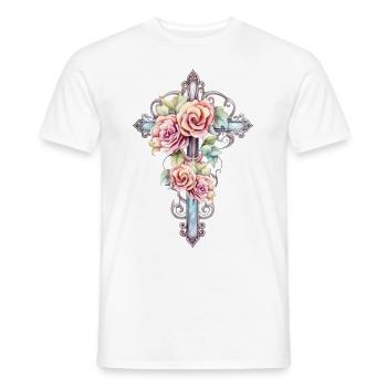 Aquarell-Kreuz mit Rosen - Männer T-Shirt - Weiß - Vorne - AI Model Male 178 dark (178cm)