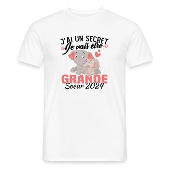 J'ai un secret Je Vais Être Grande Soeur 2024 - T-shirt homme - blanc - Devant - AI Model Male 178 dark (178cm)