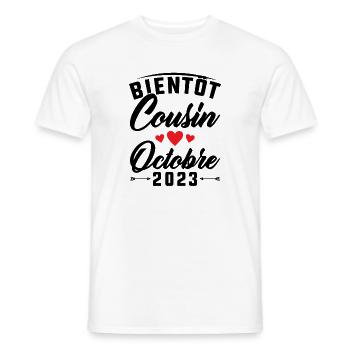 Bientôt Cousin Octobre 2023, Annonce Grossesse - T-shirt homme - blanc - Devant - AI Model Male 178 dark (178cm)