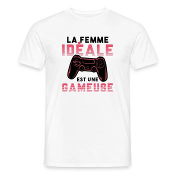 La femme idéale est une gameuse cadeau geek humour - T-shirt homme - blanc - Devant - AI Model Male 178 dark (178cm)