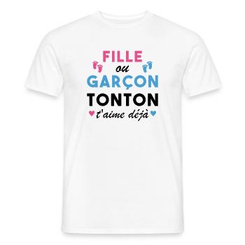 Fille ou Garçon Annonce Bébé Tonton T'aime Déjà - T-shirt homme - blanc - Devant - AI Model Male 178 dark (178cm)