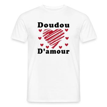 Doudou D'amour Cadeau Saint Valentin - T-shirt homme - blanc - Devant - AI Model Male 178 dark (178cm)