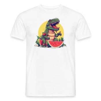 Dino T-Rex with melon and strawberry - Sunset Design - Men's T-Shirt - white - Front - AI Model Male 178 dark (178cm)