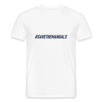 #savethemanuals - Gearbox - Manual - Men's T-Shirt - white - Front - AI Model Male 178 dark (178cm)