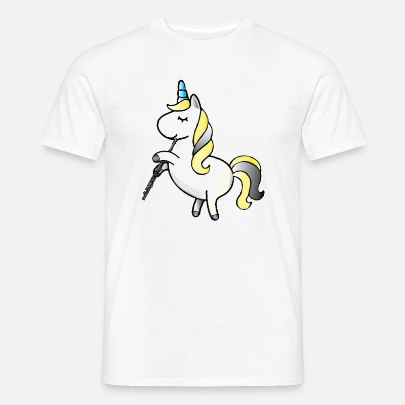 Einhorn spielt Querflöte - Männer T-Shirt - Weiß