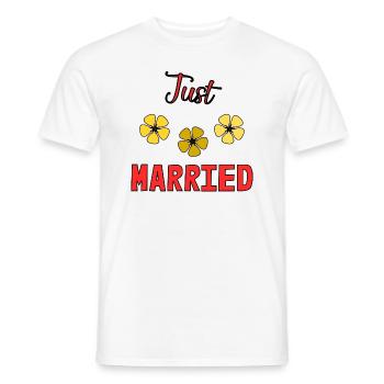 JUST MARRIED. bachelorette party. SAINT VALENTINE. COUPLE - Men's T-Shirt - white - Front - AI Model Male 178 dark (178cm)