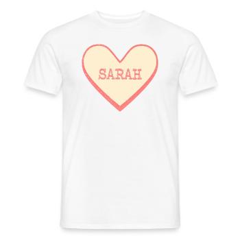 Sarah Surname First Name Pink Sugar Heart - Men's T-Shirt - white - Front - AI Model Male 178 dark (178cm)