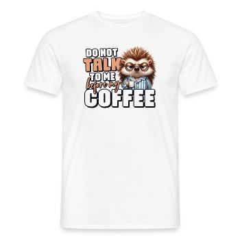 Grumpy hedgehog with coffee - Men's T-Shirt - white - Front - AI Model Male 178 dark (178cm)