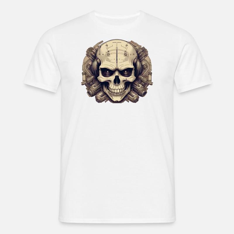 Bionic Schädel - Comic-Stil Logo - Männer T-Shirt - Weiß