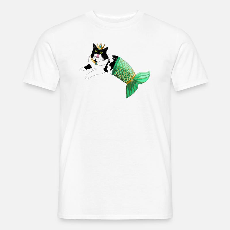 Sort og hvid havfruekat - Mænd T-shirt - hvid