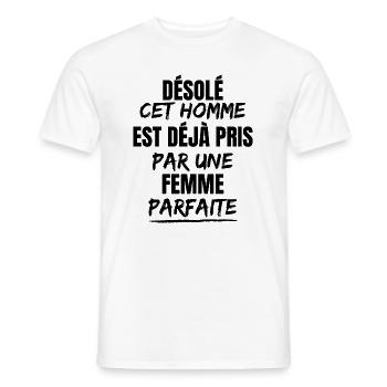 Désolé cet homme est déjà pris par une femme - T-shirt homme - blanc - Devant - AI Model Male 178 dark (178cm)