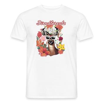 Dirndler ensemble, cerf, cerf, fleurs, edelweiss - T-shirt homme - blanc - Devant - AI Model Male 178 dark (178cm)