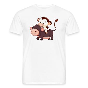 Monkey Riding on Cow Funny Animal Game Design - Men's T-Shirt - white - Front - AI Model Male 178 dark (178cm)
