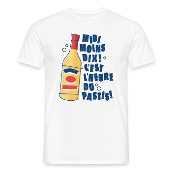Midi moins dix ! c'est l'heure du pastis - T-shirt homme - blanc - Devant - AI Model Male 178 dark (178cm)