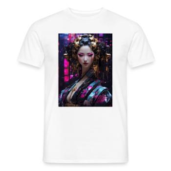 Neo-Geisha : Cyberpunk Anime Style - T-shirt homme - blanc - Devant - AI Model Male 178 dark (178cm)