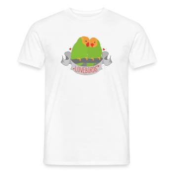 Peachfaced Lovebirds banner - Men's T-Shirt - white - Front - AI Model Male 178 dark (178cm)